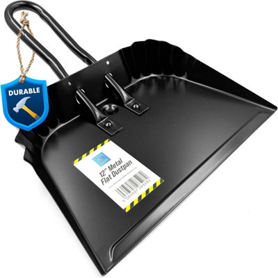 B&Q -  12" Metal Dustpan With Flat Lip & Serrated Edge Heavy Duty Large Dustpan For Indoor & Outdoor Use