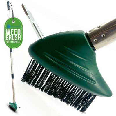 The Dustpan & Brush Store Angled Weed Remover With Built In Scraper Long Handle Patio Brush For Moss Removal On Driveways And Paving from B&Q