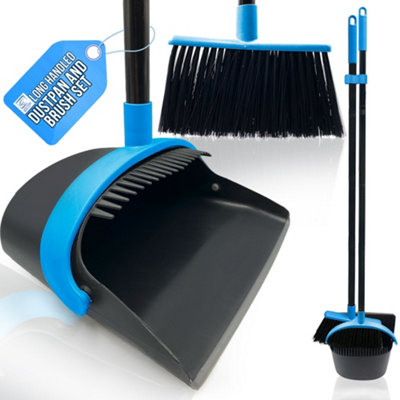 The Dustpan & Brush Store Long Handled Dustpan And Brush Set Upright Sweeping Broom With Built-In Bristle CleanerBlue from B&Q