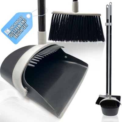 The Dustpan & Brush Store Long Handled Dustpan And Brush Set Upright Sweeping Broom With Built-In Bristle CleanerGrey from B&Q