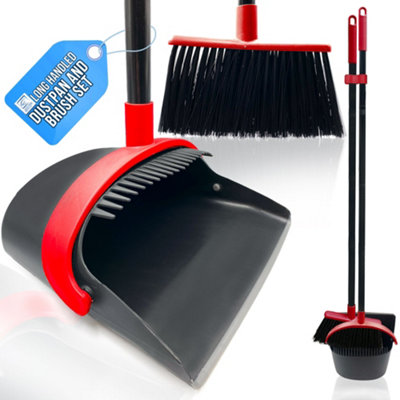 The Dustpan & Brush Store Long Handled Dustpan And Brush Set Upright Sweeping Broom With Built-In Bristle CleanerRed from B&Q