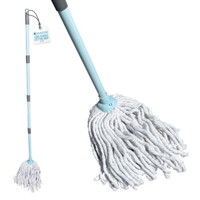 The Dustpan & Brush Store Cotton String Mop Duck Egg Blue With Long Handle Ultra Absorbent Floor Cleaner from B&Q