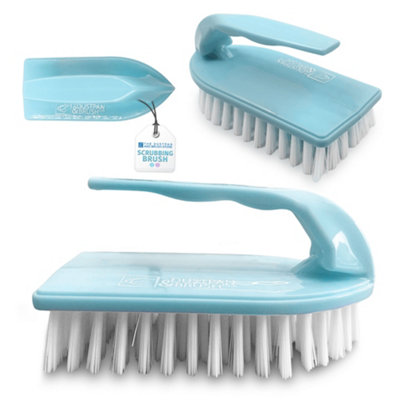 The Dustpan & Brush Store Duck Egg Blue Iron-Shaped Scrubbing Brush Heavy Duty Stiff Bristle Hand Brush