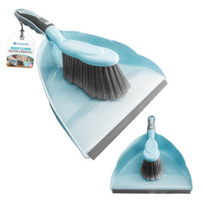 The Dustpan & Brush Store Duck Egg Blue Dustpan & Brush Set Soft Bristle Hand Sweeper With Rubber Lip