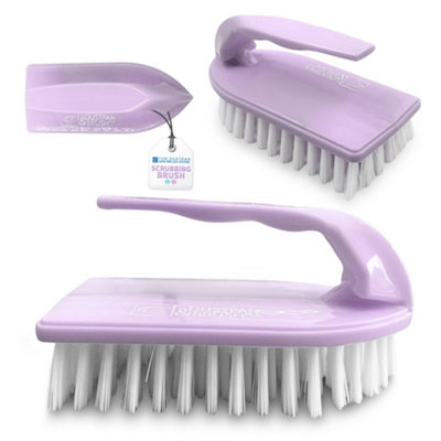 The Dustpan & Brush Store Iron-Shaped Lilac Scrubbing Brush Heavy Duty Stiff Bristle Hand Brush from B&Q