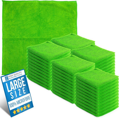The Dustpan & Brush Store Microfibre Cleaning Cloths Green Large 40X40Cm (Pack Of 50) Absorbent Lint-Free Towels from B&Q
