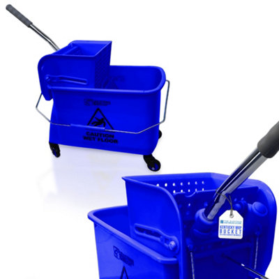 B&Q -  Kentucky Blue Floor Mop Bucket On Wheels Large Capacity Commercial Industrial Floor Mop Bucket With Wringer And Carry Handle