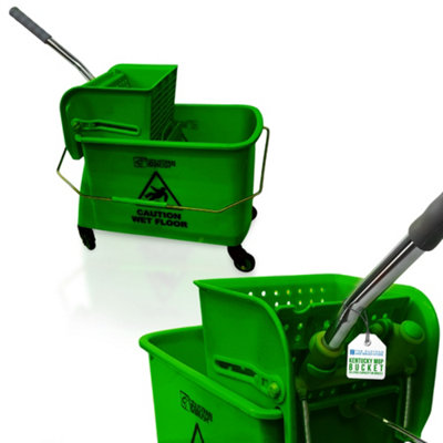 B&Q -  Kentucky Green Floor Mop Bucket On Wheels Large Capacity Commercial Industrial Floor Mop Bucket With Wringer And Carry Handle