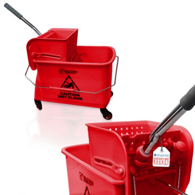 B&Q -  Kentucky Red Floor Mop Bucket On Wheels Large Capacity Commercial Industrial Floor Mop Bucket With Wringer And Carry Handle