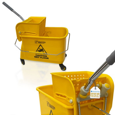 B&Q -  Kentucky Yellow Floor Mop Bucket On Wheels Large Capacity Commercial Industrial Floor Mop Bucket With Wringer And Carry Handle