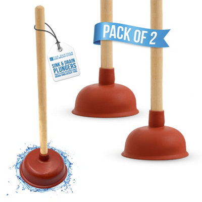 The Dustpan & Brush Store High Suction Toilet And Sink Plunger (Pack Of 2) Heavy Duty Wooden Handle Drain Unblocker from B&Q