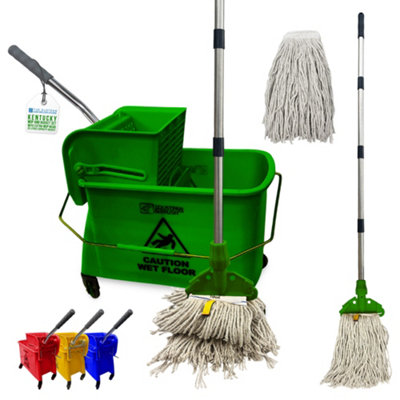 B&Q -  Professional Kentucky Floor Mop And Bucket Set On Wheels Large Capacity Industrial Floor Mop Bucket With WringerGreen