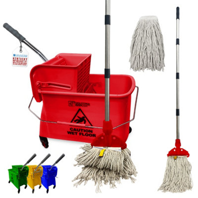B&Q -  Professional Kentucky Floor Mop And Bucket Set On Wheels Large Capacity Industrial Floor Mop Bucket With WringerRed