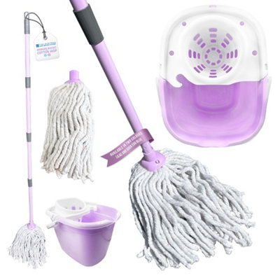 The Dustpan & Brush Store Lilac Mop And Bucket Set 13L High-Absorbency Pure Cotton Floor Cleaner