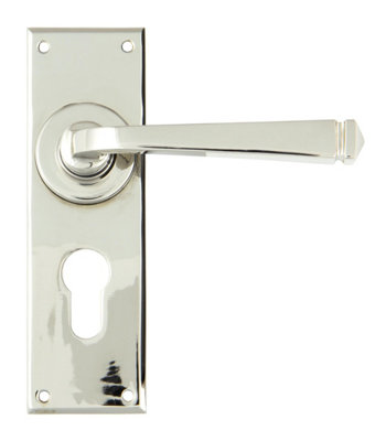 From The Anvil Polished Nickel Avon Lever Euro Lock Set from B&Q