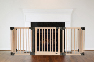 Safetots Wooden Multi Panel Fire Surround, 88Cm Deep X 200Cm Wide, Natural Wood, 76Cm Tall, Baby And Toddler Fire Guard