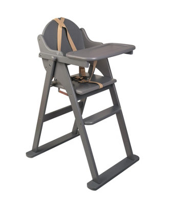 Safetots Grey Deluxe Putaway Folding Wooden High Chair, Highchair For Baby And Toddler, Pre-Assembled Extra Large