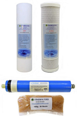 4 Stage 50 Gpd Aquarium Reverse Osmosis 10" Drop In Replacement Water Filters & 180G Di Resin By Finerfilters from B&Q