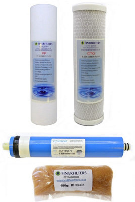 4 Stage 75 Gpd Aquarium Reverse Osmosis 10" Drop In Replacement Water Filters & 180G Di Resin By Finerfilters from B&Q