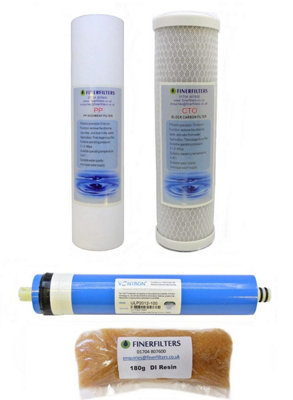 4 Stage 100 Gpd Aquarium Reverse Osmosis 10" Drop In Replacement Water Filters & 180G Di Resin By Finerfilters from B&Q