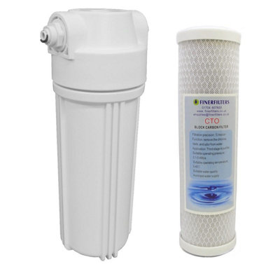 Finerfilters 10" Standard White Water Filter Housing With 1/2" Female Ports & 5 Micron Carbon Block FilterFittings Inc. For 1/4" Push Fit from B&Q