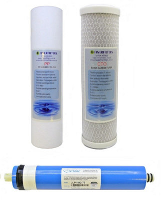3 Stage 75 Gpd Aquarium Reverse Osmosis 10" Drop In Replacement Water Filter Pack (Pp & Cto) By Finerfilters from B&Q