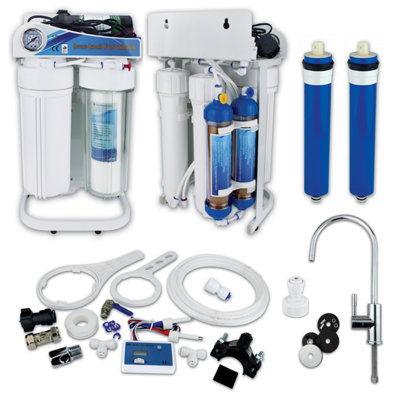 Finerfilters Dental Surgery Rodi Pure Water Filter System - 200Gpd With Double Di Filters, Booster Pump, Inline Tds Meter, And Chrome Tap