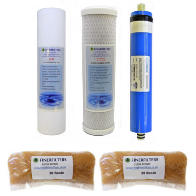 5 Stage 50Gpd Dental Reverse Osmosis 10" Drop In Replacement Water Filters & 360G Di Resin By Finerfilters from B&Q