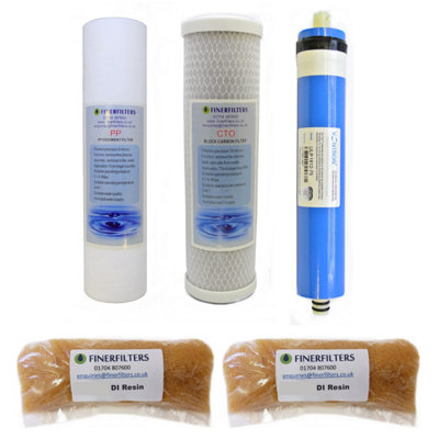 5 Stage 75Gpd Dental Reverse Osmosis 10" Drop In Replacement Water Filters & 360G Di Resin By Finerfilters from B&Q