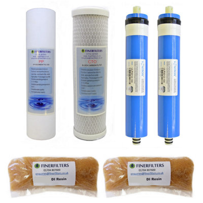 5 Stage 200Gpd Dental Reverse Osmosis 10" Drop In Replacement Water Filters & 360G Di Resin By Finerfilters from B&Q