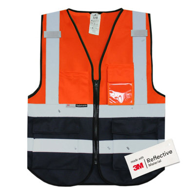  - Salzmann Safety VestMade With 3M Reflective MaterialHi-Vis Vest With Zip & Multiple PocketsOrange/navy