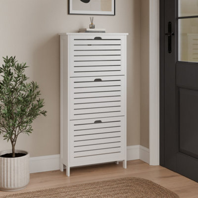 Bergen Three Tier Shoe Cabinet - White - Scandinavian Style - Storage Solution - Image 7