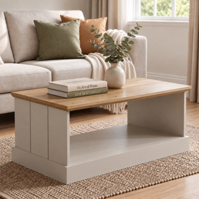 GFW Kendal Grey Coffee Table - Oak Effect Top - 47x100x43cm - Image 8
