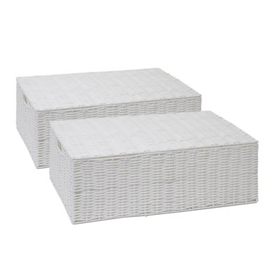 Arpan Resin Woven Storage Box, Chest Shelf Toy Cloth Basket With Lid Set Of 2(L)