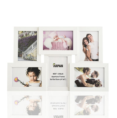 Arpan Collage Multiple Picture Frames For 6 Photos In 4 X 6 Inches Wooden, Mdf Wall Mounting Frame (White) White