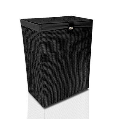Arpan Black Resin Laundry Clothes Basket With Lid, Lock And Lining Storage Basket With Removable Lining ( - Medium