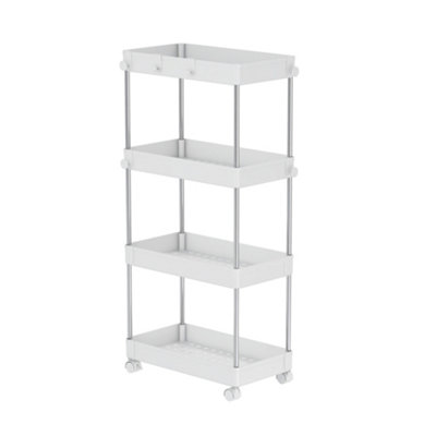 Clarisworld Storage Cart With 4 Tier Rolling Utility Trolley With Lockable Wheels For HomeOffice (White-4 Tier Storage Cart)