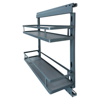 Highdecora Pull Out Kitchen Cabinet BasketDouble Layer Spice Rack StorageSoft CloseSilver Grey For 200mm Cabinet (2-Layers) from B&Q