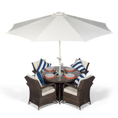 That's Furniture Arizona Round 4 Seater Patio Dining Set With Ice Bucket Drinks Cooler - Brown