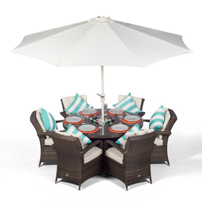 That's Furniture Arizona Round 6 Seater Patio Dining Set With Ice Bucket Drinks CoolerBrown from B&Q