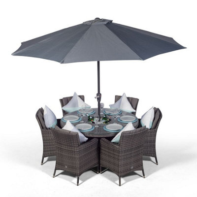 That's Furniture Savannah Round 6 Seater Patio Dining Set With Ice Bucket Drinks CoolerGrey from B&Q