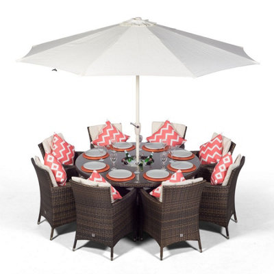 That's Furniture Savannah Round 8 Seater Rattan Dining Set With Ice Bucket Drinks CoolerBrown from B&Q
