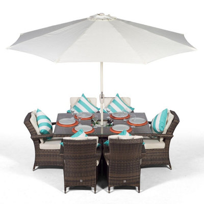 That's Furniture Arizona Rectangle 6 Seat Rattan Dining Set With Ice Bucket Drinks Cooler - Brown