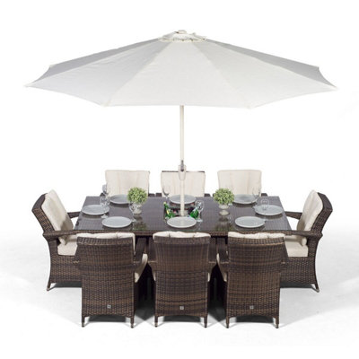 That's Furniture Arizona Rectangle 8 Seat Rattan Dining Set With Ice Bucket Drinks Cooler - Brown