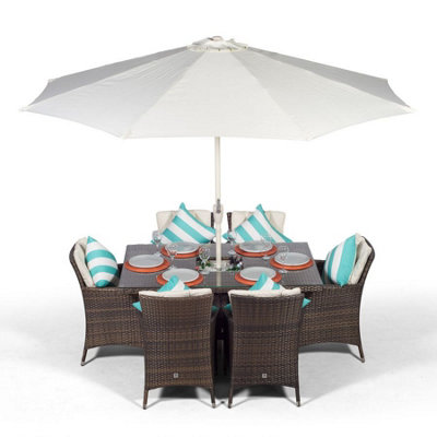 That's Furniture Savannah Rectangle 6 Seat Rattan Dining Set W/ Ice Bucket Drinks CoolerBrown from B&Q