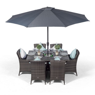 That's Furniture Savannah Rectangle 6 Seat Rattan Dining Set With Ice Bucket Drinks CoolerGrey from B&Q