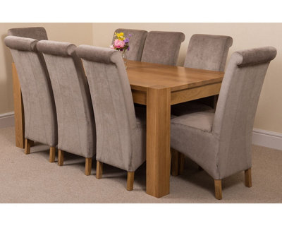 180x90cm Chunky Oak Dining Table and 8 Grey Montana Fabric Chairs - Solid Oak, Wipe Clean Lacquer - Image 4