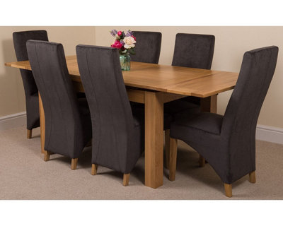 That's Furniture Richmond 140Cm220Cm Oak Extending Dining Table And 6 Chairs Dining Set With Lola Black Fabric Chairs from B&Q