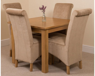 That's Furniture Oslo 90 X 90 Cm Oak Small Dining Table And 4 Chairs Dining Set With Montana Fabric Chairs Beige