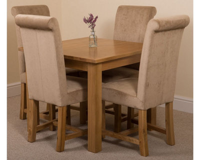 B&Q -  Oslo 90 X 90 Cm Oak Small Dining Table And 4 Chairs Dining Set With Washington Beige Fabric Chairs